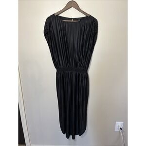 Banana Republic Gathered Pleated Black Dress Cap Sleeves‎ Shiny Small Tall Maxi